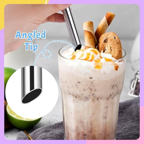 NiHome 4-Pack Stainless Steel Straws for Boba, Smoothie, 10.4” Metal Straws