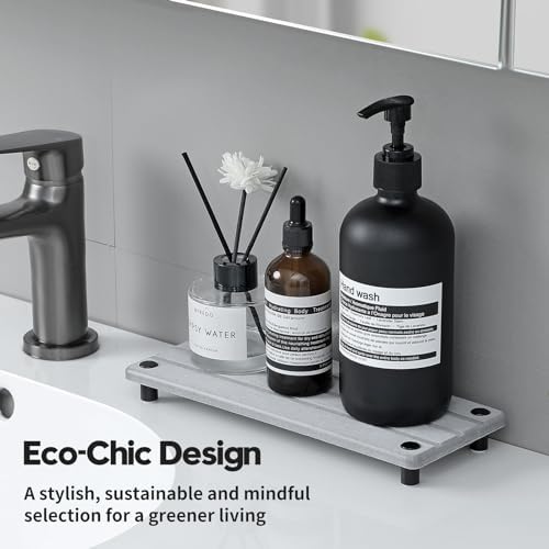 Razborci 2 Pack Fast Drying Water Absorbing Diatomite Stone Mat Tray for Kitchen & Bathroom Counter - Instant Dry Sink Caddy Organizer - Vanity Holder for Soap, Sponge – Light Gray 10" x 4"