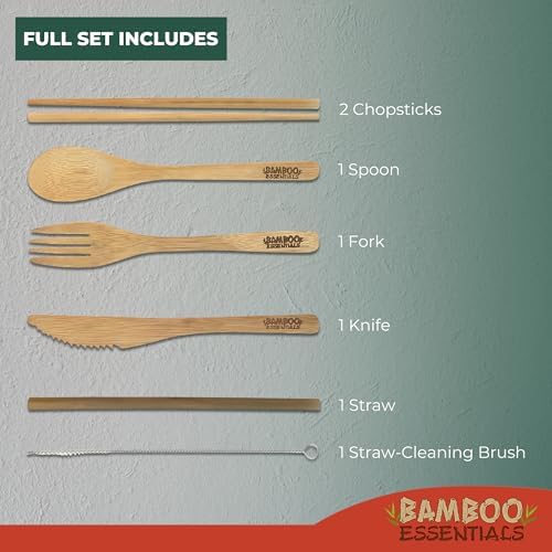 Travel Utensils with Case Set Fork, Knife, Spoon, Chopsticks, Straw, Straw-cleaning brush, Travel Pouch and Carabiner, Excellent For Everyday Use! ((2 Sets) Midnight Black/Sunset Red)