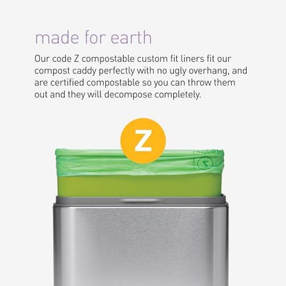 simplehuman Code Z 60 Count Compostable Custom Fit Liners, Certified Compostable Trash Bags for Compost Caddy, Plant-Based PVOH Plastic, Backyard or Commercial Composting, 4 Liter / 1 Gallon