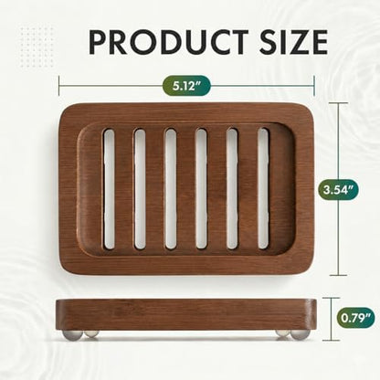 Wooden Soap Dish, Brown Bamboo Self-Draining Bathroom Tray, 2 Pack Slotted Design for Shower, Sink, Kitchen, Bathtub (Black Walnut)