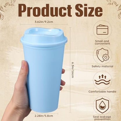 12 Pcs 16 Oz Reusable Coffee Cups with Lids - Plastic Travel Hot Cups Bulk Coffee Tumblers for DIY Hot Cold Drinks Party Favors Coworker (Yellow)