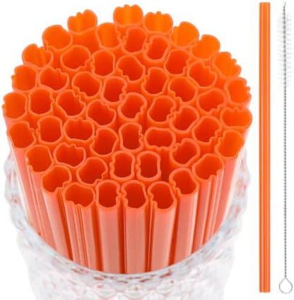 JANYUN 30 Pcs Reusable Pumpkin Straws with Cleaning Brush
