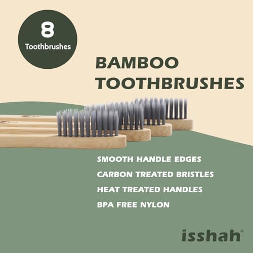 Isshah Biodegradable Bamboo Toothbrush - Compostable Eco-Friendly - 8 Pack