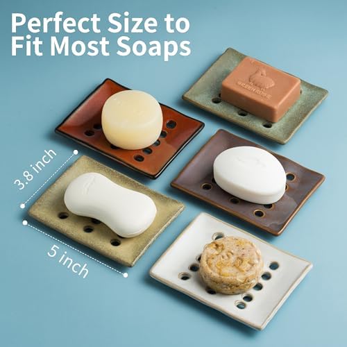 Ceramic Soap Dish with Self Draining for Shower & Kitchen