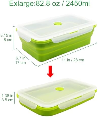 Set of 2 Extra Large Collapsible Silicone Food Storage Containers With Lids, 82.8oz + 60.2oz Meal Prep Bento Lunch Boxes, Microwave,Dishwasher and Freezer Safe For Kitchen, Camping, BPA Free