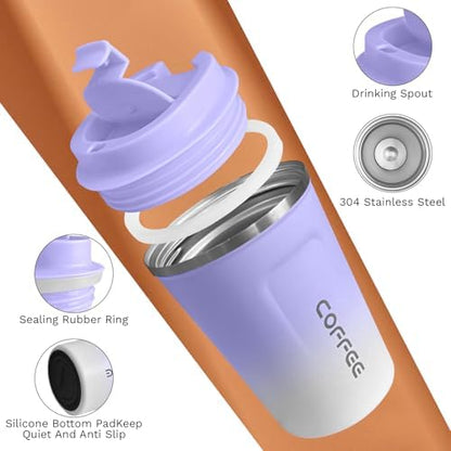 SPLMIFA Travel Coffee Mugs Leak-Proof, Reusable Coffee Cup with Lids, Stainless Steel Vacuum Insulated Coffee Tumblers, Thermal Insulation Cup for Men & Women Hot & Cold Drinks(2nd-Purple White, 17OZ)