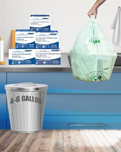 BEIDOU-PAC 4-6 Gallon Compostable Trash Bags, 75 Count, Kitchen Compost Bags With Handle, Sturdy Garbage Bags for Food Scrap Waste, ASTM D6400, US BPI Certified
