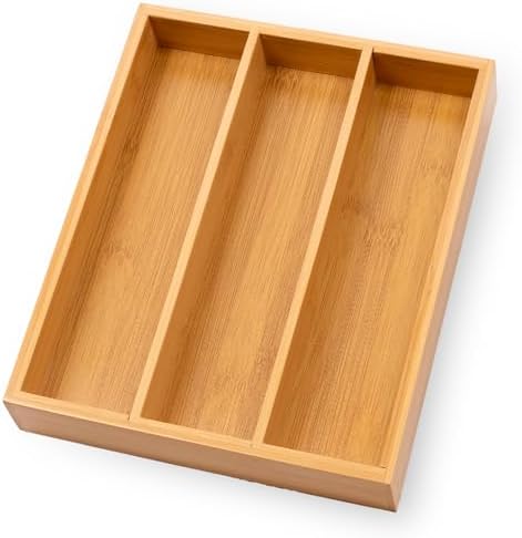 Fibogollo Bamboo Silverware Organizer with 3 Slots for Kitchen(Natural)