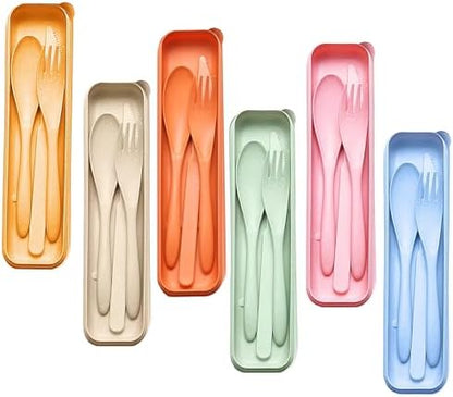 Wheat Straw Portable Cutlery Set 6pk Knife Fork Spoon with Storage Case