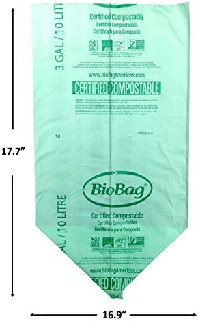 3 Gallon Compostable Food Scrap Bags by BioBag, 100 Count, BPI Certified, Meets ASTM D6400 Standards, Made in USA, Kitchen Trash Bin Liners