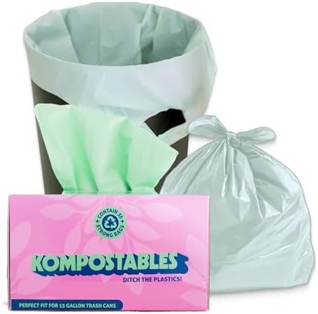 BPI 100% Home Compostable Kitchen Trash Bags, 13 Gallon 1.2 Mil Heavy Duty Unscented Plant Based Bags w/Handles, Tall Biodegradable Garbage, Compost & Food Scrap Waste Can Liners, 35 Ct
