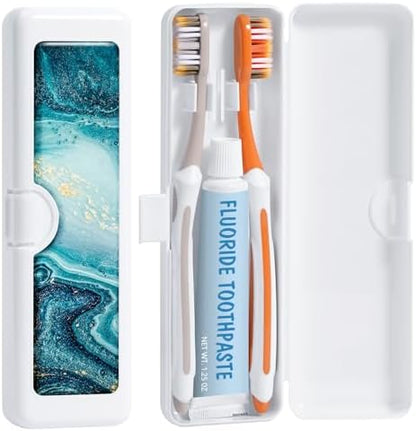 Toothbrush Travel Case - Colorful Pattern, Holder and Covers for Toothbrushes, Includes Tongue Scraper Case