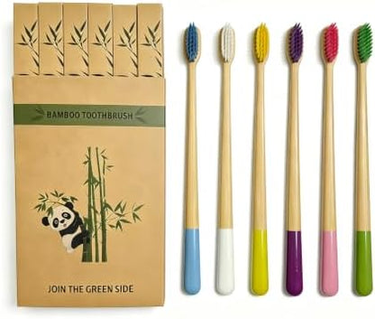 Gufiky Bamboo Toothbrushes Soft Bristles 6 Pack - Natural Wooden Toothbrush for Adults, Eco Friendly & Plastic Free Toothbrush with Cone Handle, Biodegradable & Non Toxic Tooth Brush Set