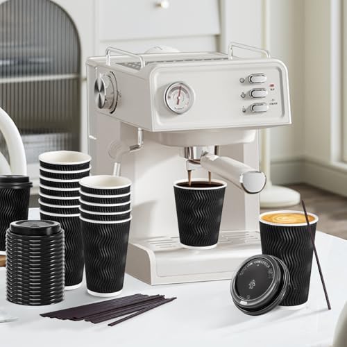 Lamosi 50 Pack 12 oz Coffee Cups with Lids, Disposable To Go Paper Cups