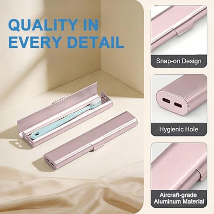 Portable Toothbrush Travel Case: Breathable & Dirt-Proof Hotel Camping Outdoor - Aluminum for Storage Recyclable Traveler (1, Rose Gold)