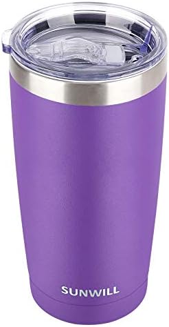 SUNWILL Travel Coffee Tumbler 20 oz, Insulated Mug with Lid, Stainless Steel Cup for Hot and Cold Drinks, Powder Coated Purple