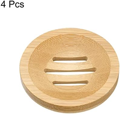 uxcell Wooden Soap Dish, 4Pack Natural Bamboo Soap Saver Tray Self Draining Soap Holder for Bathroom, Bathtub, Kitchen Sink