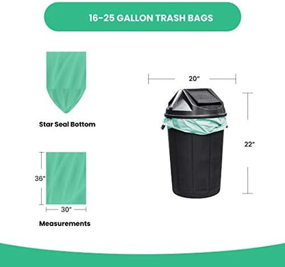 Reli. Compostable 16-25 Gallon Trash Bags | 100 Count Bulk | Green