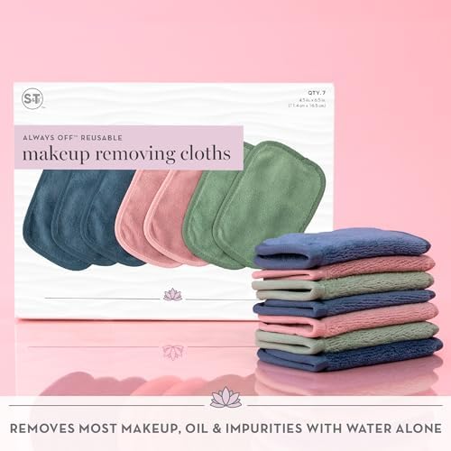 S&T INC. Makeup Remove Wipes, 7 Pack + Bag, 4.5" x 6.5", Assorted Colors