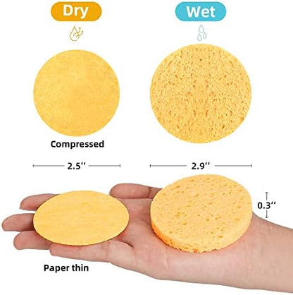 60-Count Compressed Facial Sponges|100% Natural Kickleen Cellulose Cosmetic Spa Sponges for Daily Facial Cleansing|Makeup and Mask Removal | Exfoliating | Skin Massage | Pore Exfoliation (Yellow)