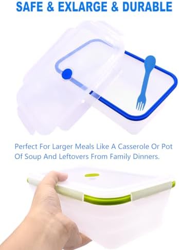 Extra Large Collapsible Translucent Silicone Food Storage Containers With Lids, 82.8oz, 2 Pack, XXL Foldable Bento Lunch Box, Reusable Big Meal Boxes for Kitchen, Camping, BPA Free