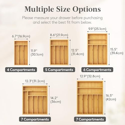 Lifewit Bamboo Silverware Tray for Drawer, 6.7 x 12