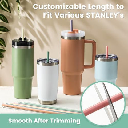 12-Pack Silicone Reusable Straws for Stanley 40 oz 30 oz Cup Tumbler, 12.2 inch Long Replacement Straws with 2 Cleaning Brushes
