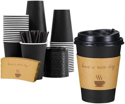 Lamosi 12 oz Coffee Cups 50 Pack, Disposable To Go Paper Cups with Lid