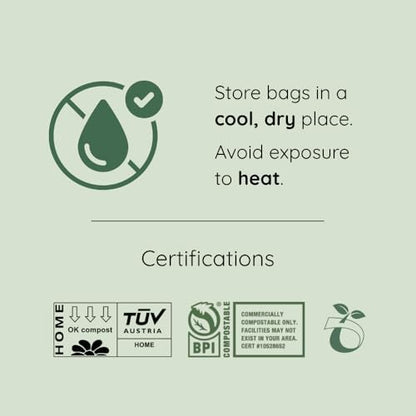 Compost Bags, Compostable Trash Bags 3 Gallon Compostable Bags 300 Count Small Compost Bags for Countertop bin Extra Thick 0.71 Mil. ASTM D6400 Certified By BPI and TÜV AUSTRIA (3 Gallon, 300 Units)