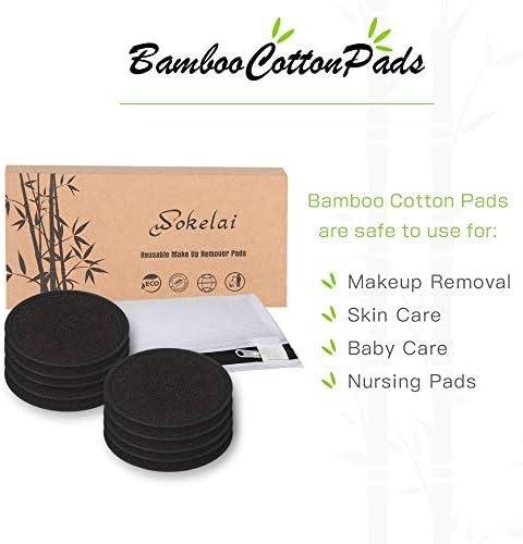 Reusable Makeup Remover Pads Black Washable - 10 Pack Organic Cotton Rounds for Face Eye with Laundry Bag, Facial Cleansing Cloth Towel, Make-Up Removal Wipes for All Skin Types