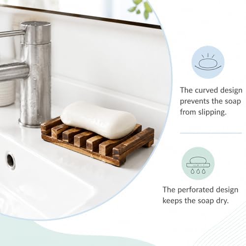Wooden Soap Holder, Teak Soap Dish Wooden Sponge Holder for Kitchen Sink, Teak Shower Caddy Self Draining Dishes for Shower, Sink, Bathroom, Kitchen, Countertop, Bathtub, RV