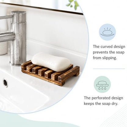 Wooden Soap Holder, Teak Soap Dish Wooden Sponge Holder for Kitchen Sink, Teak Shower Caddy Self Draining Dishes for Shower, Sink, Bathroom, Kitchen, Countertop, Bathtub, RV