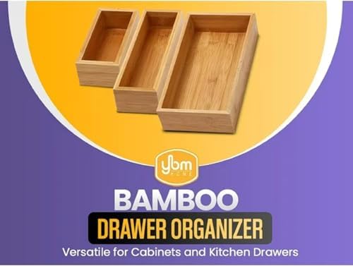 YBM Home Bamboo Drawer Organizer Storage Box for Kitchen Drawer, Junk Drawer, Office, Bedroom, Children Room, Craft, Sewing, and Bathroom, 6 Pack 3x12x2 inch