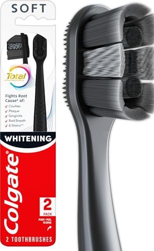 Colgate Total Whitening Charcoal Toothbrush, Soft, Black, 2 Pack