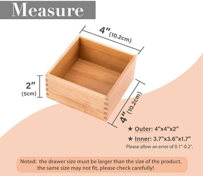 Bamboo Organizer Storage Boxes for Tabletop Bathroom Dresser Organizer Small Boxes, Bamboo 4"*4"