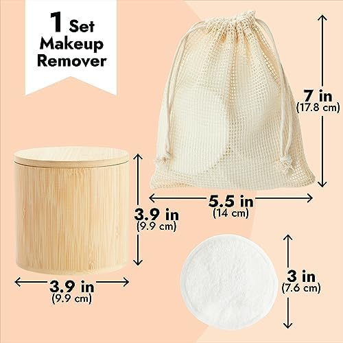 Glamlily Reusable Cotton Pads for Face Makeup Removal with Bamboo Holder and Mesh Storage Bag (White) 16 Pack