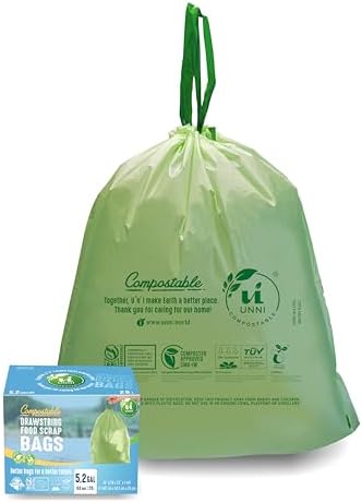 UNNI Compostable Drawstring Bags, 5.2 Gallon, 60 Count, Extra Thick 1 Mil