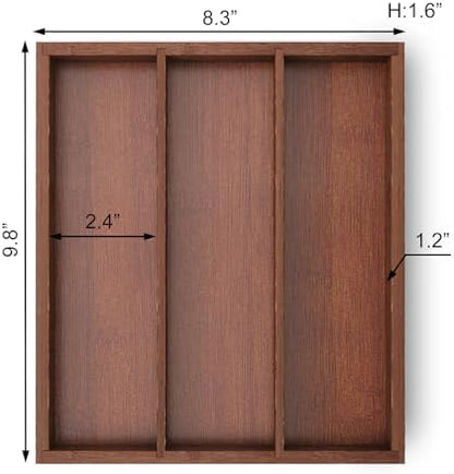Fibogollo Bamboo Silverware Organizer with 3 Slots for Kitchen(Brown)
