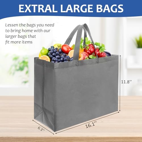 50 Pcs Reusable Tote Bag with Handles Bulk 16.1'' X 6.3'' X 11.8'' Extra Large Non Woven Grocery Shopping Bags for Boutiques Retail Store (Gray)