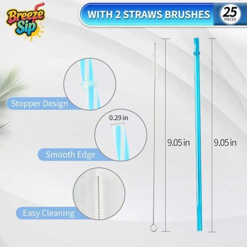 25 Pack 9.05" Plastic Reusable Replacement Drinking Straws