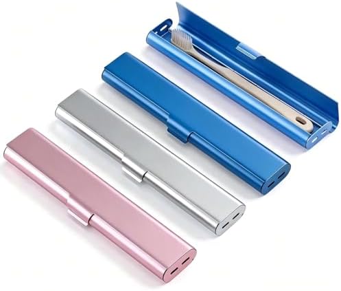 Portable Toothbrush Travel Case: 3 Pack Breathable & Dirt-Proof Hotel Camping Outdoor - Aluminum for Storage Recyclable Family Traveler (Rose Gold,Silver,Blue)