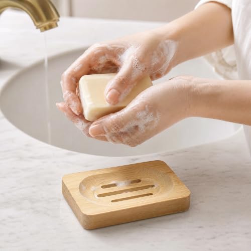 Bamboo Soap Dish, Soap Holder Soap Case Sponge Tray Sponge Drain Rack for Kitchen & Bathroom
