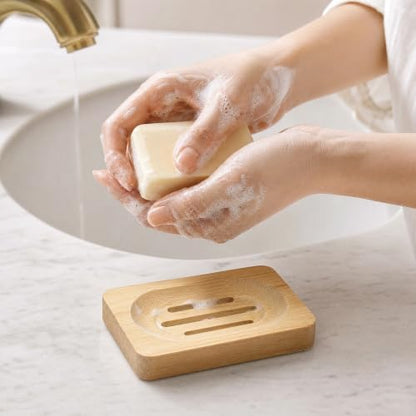 Bamboo Soap Dish, Soap Holder Soap Case Sponge Tray Sponge Drain Rack for Kitchen & Bathroom