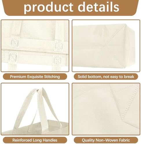 Reusable Grocery Bags 12.6 * 6.3 * 11.8 in - Non Woven Totes Bag with Reinforced Handles, Shopping Bags Bulk