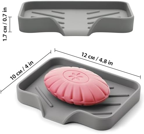 Silicone Soap Bar Holder: Premium Gray Self-Draining Soap Dish - Elegant Shower & Bathroom Solution