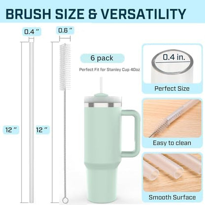 6 Pack Stanley Straws for 40 oz Tumbler - Stanley Replacement Straw with 2 Cleaning Brushes, Reusable BPA-Free Plastic, 40 oz Tumbler Accessories