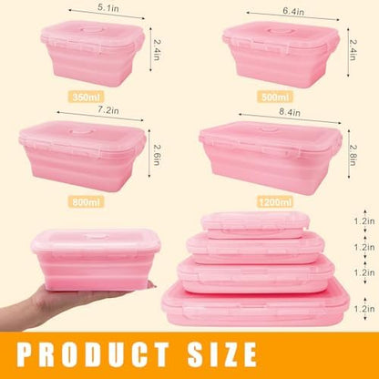 4 Collapsible Silicone Food Storage Containers, Square, Pink