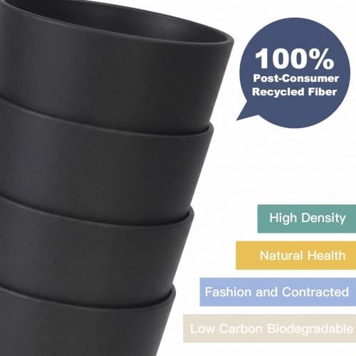 Wrova Wheat Straw Cups 6 PCS Good Alternative to Plastic Reusable Cups 12 oz Unbreakable Drinking Cup Reusable Dishwasher Safe Water Plastic Glasses Black