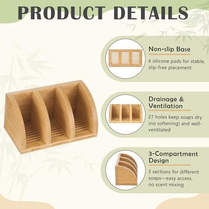 Shampoo Bar Holder Multi Bar Soap Dish, Bamboo, 6.3 x 3.3 x 3.1 Inch